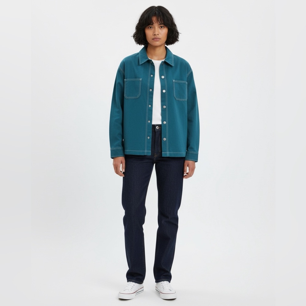 Le Lis Women’s Teal Button-Down Oversized Top Shacket
